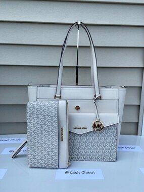 Michael Kors tote maisie 3 in 1 large bag clutch & crossbody light cream multi